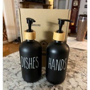 New Matte Black Glass Soap Dispenser Set - Hand and Dish Soap Dispensers